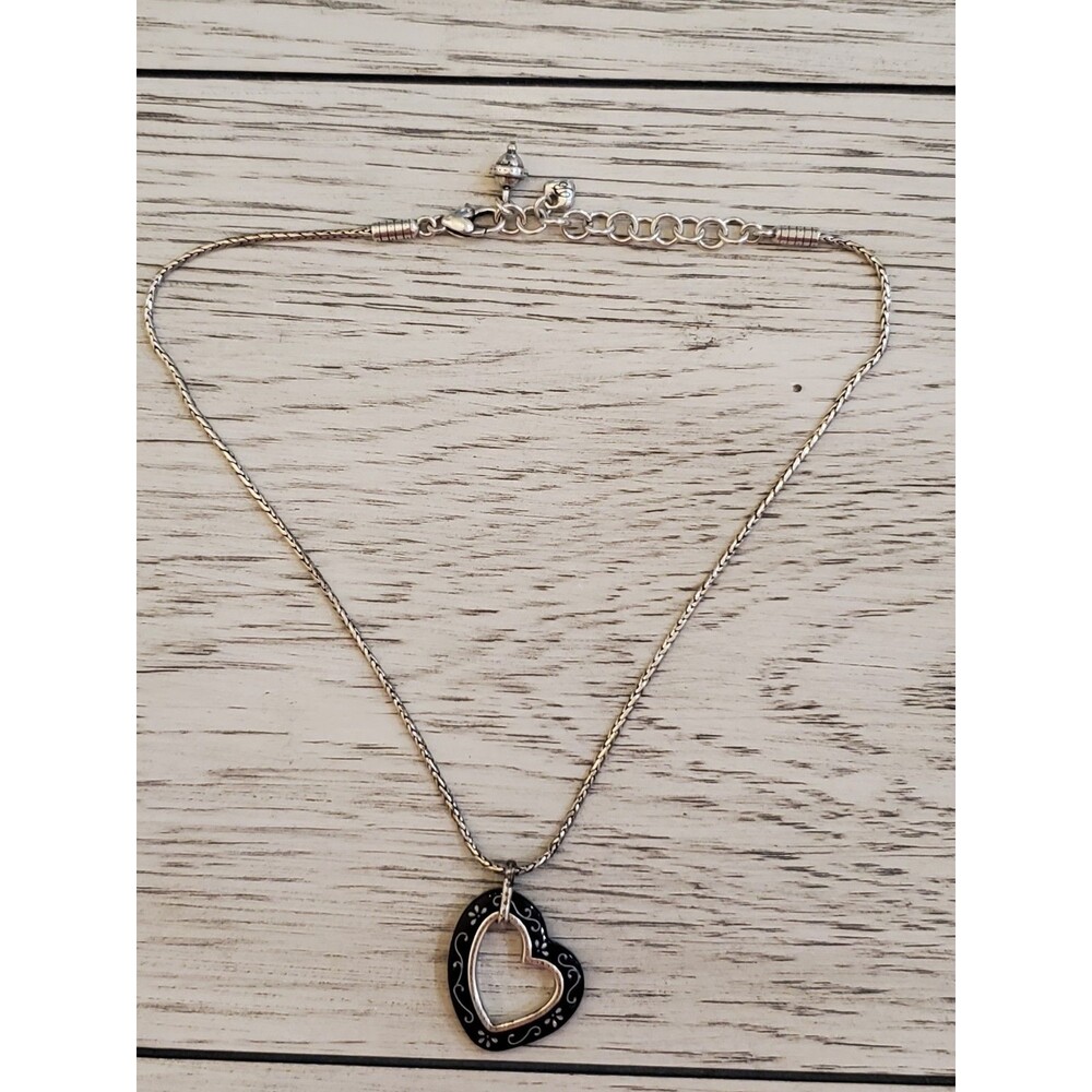 Brighton METRO Black Lucite Open Heart Pendant Reversible 17" Necklace